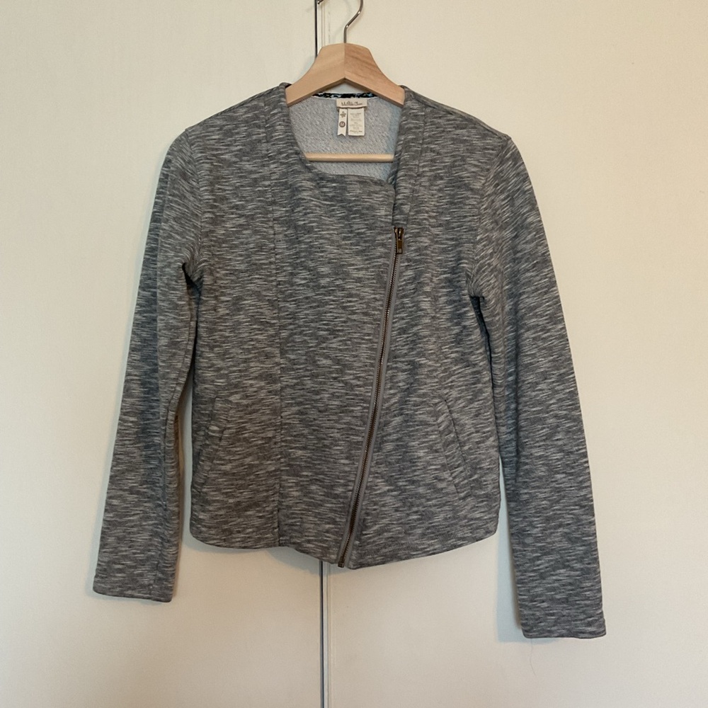 Matilda Jane, Afternoon Drive Moto Gray Knit Jacket, Full Zip Women’s Medium M